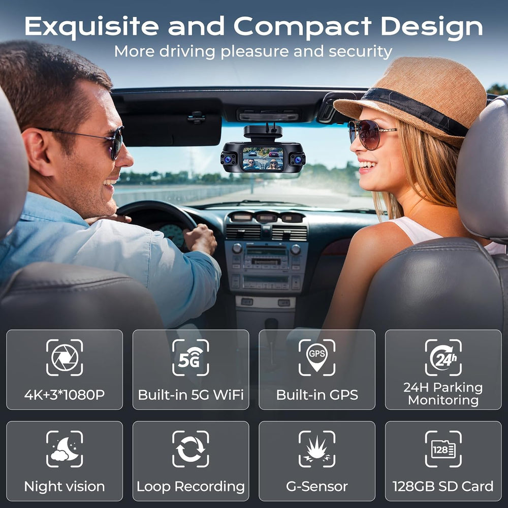 360ยฐ Dash Cam 4 Channel, 4K Front Rear and Inside Dash Camera
