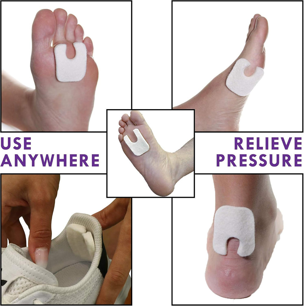 Wide U Shaped Felt Callus Horseshoe Pads - Adhesive Foot Pads 1/4" Thick