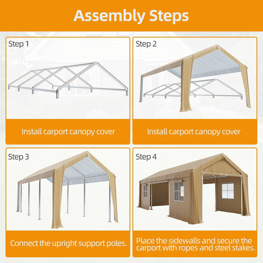 GAOMON 10x20 Ft Carport Heavy Duty Canopy, Portable Garage with Removable Sid...