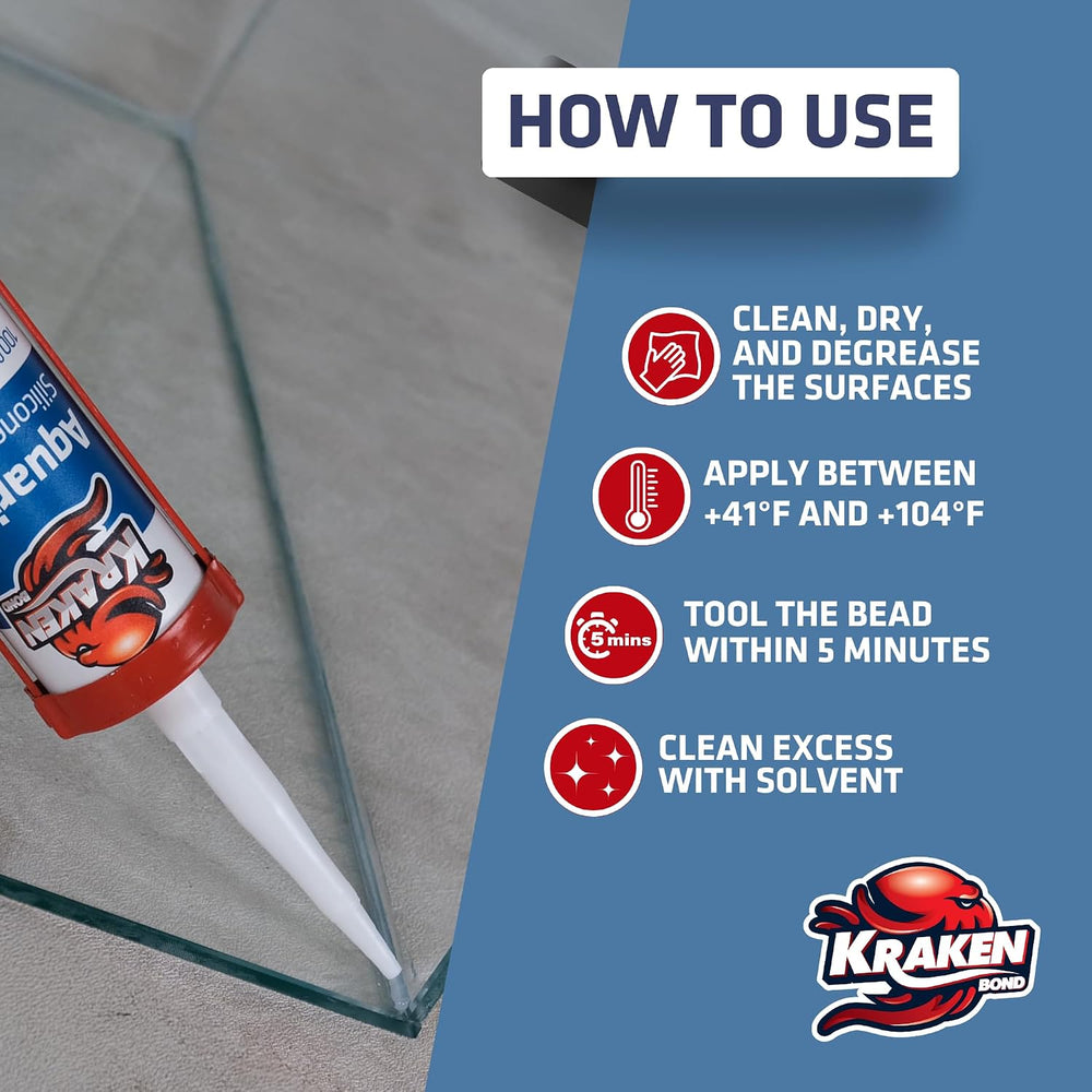 Kraken Bond Aquarium Silicone Sealant Clear - (12x10.1 fl. oz.) 100% Waterpro...
