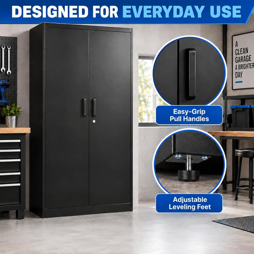 Metal Garage Storage Cabinet with Lock and 5 Adjustable Shelves, Metal Storag...
