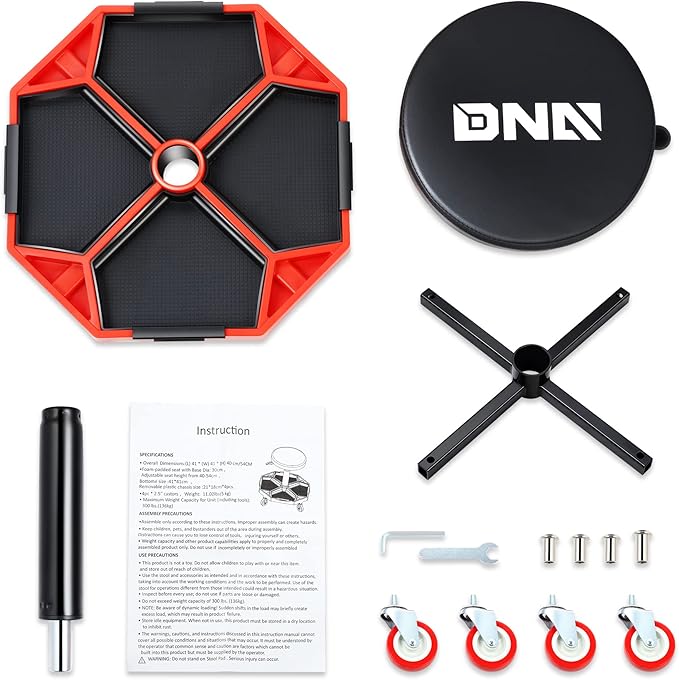 DNA MOTORING TOOLS-00253 Adjustable Height Pneumatic Garage Seat Rolling