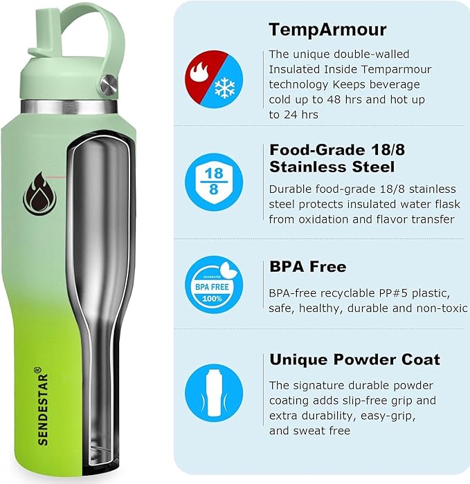 SENDESTAR SENDESTAR 40oz Stainless Steel Water Bottle, Double Wall Vacuum