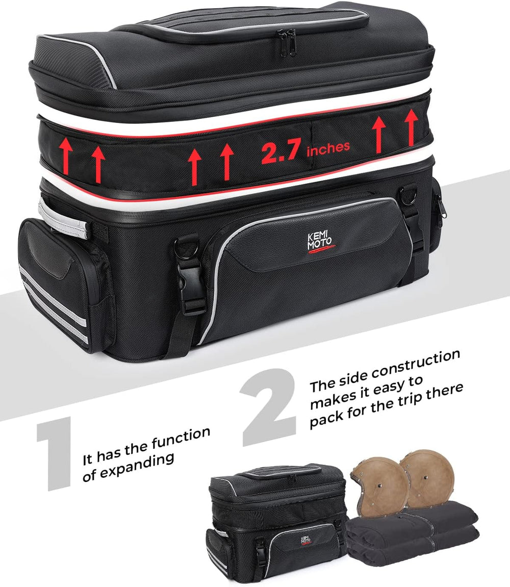 KEMIMOTO Expandable Motorcycle Traveler Tour Trunk Bag 40L-50L Luggage Rack T...
