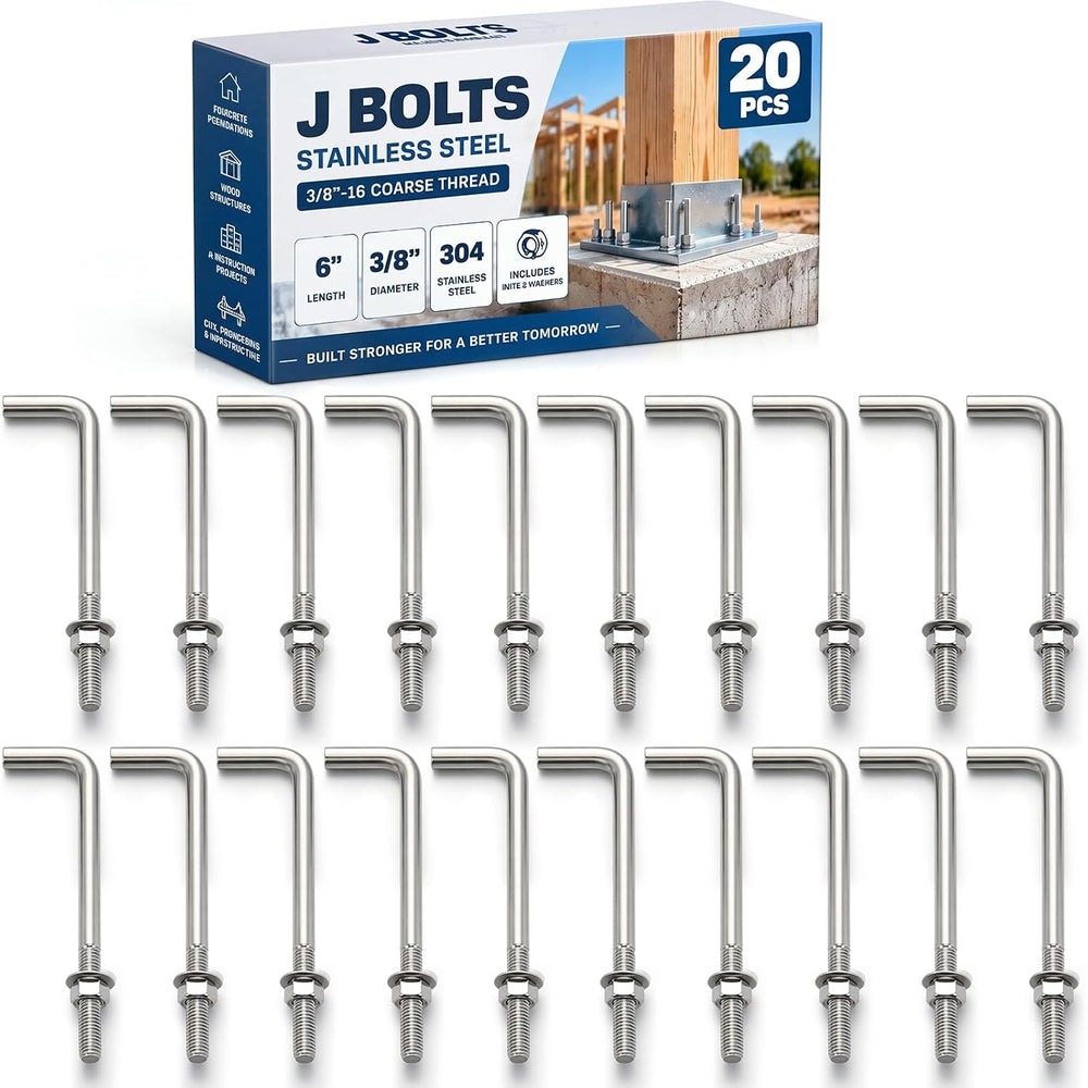 Yaocom 20 Pcs Anchor Bolts 3/8โ16 x 6'' 304 Stainless Steel