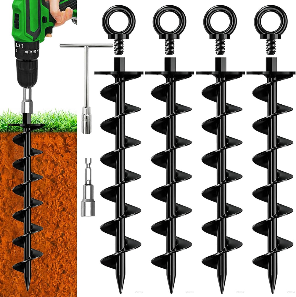 Eurmax USA 4-Pack Heavy Duty Removable Full Spiral Screw in Ground Anchors, A...