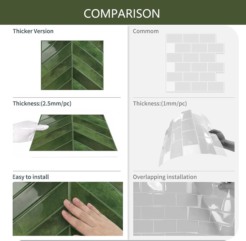 10 Sheets Thicker Herringbone Peel and Stick Backsplash