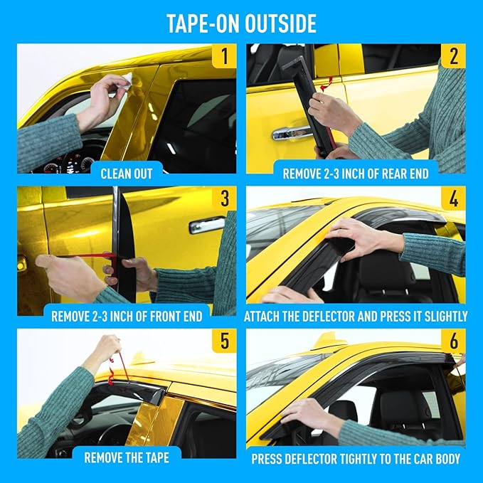 Extra Durable Window Deflectors Tape-On Window Visors Rain Guards Fit (4pcs)