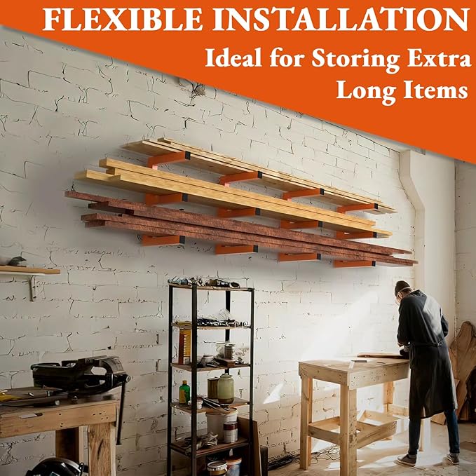 Heavy Duty Lumber Storage Rack Wall Mount, Metal Wood Rack Organizer (4pack)