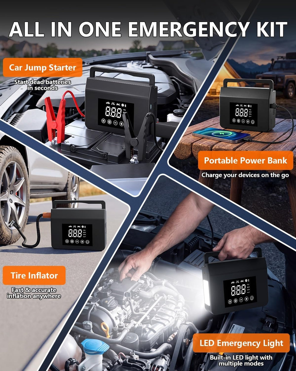 Tire Inflator Portable Air Compressor 150PSI Car Battery Jump Starter