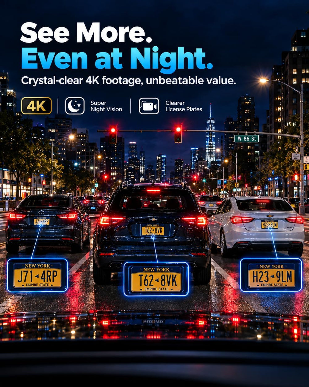 4K Dash Cam Front and Rear, HDR Night Vision, Parking Mode,App Control