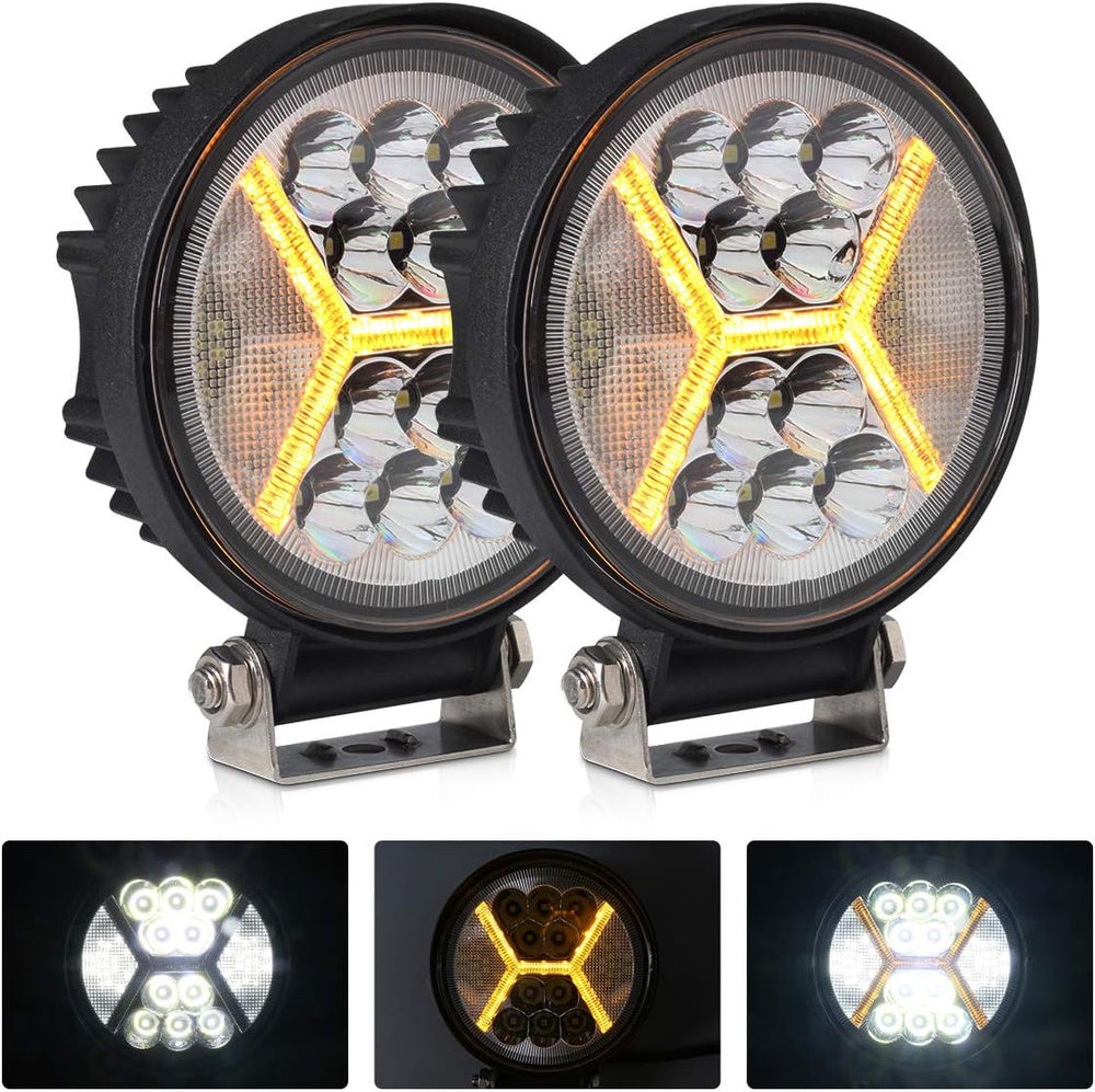 2PCS Round LED Pods Driving Lights Bar with Amber DRL Light - 117W 12000LM Fl...