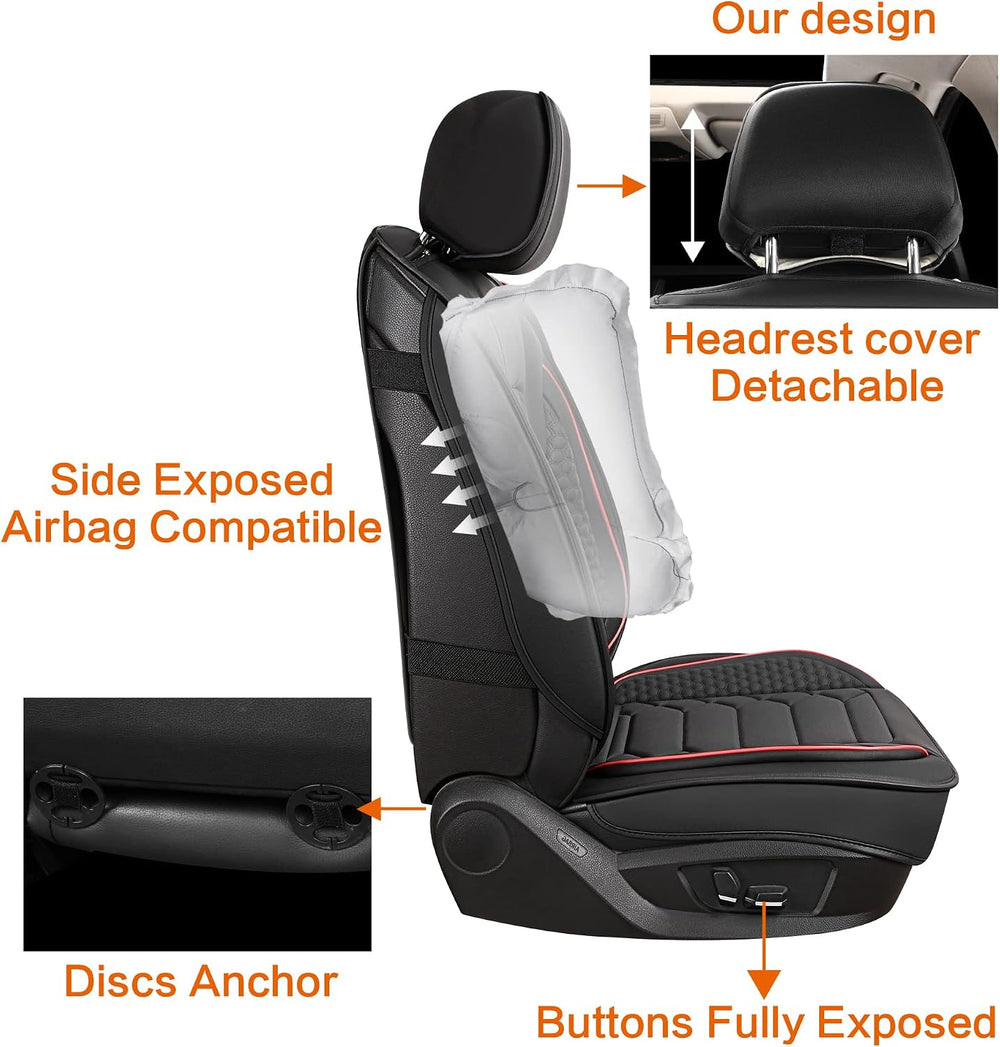 HAIYAOTIMES Leather Car Seat Covers Front Pair, Waterproof Faux Leather Seat ...