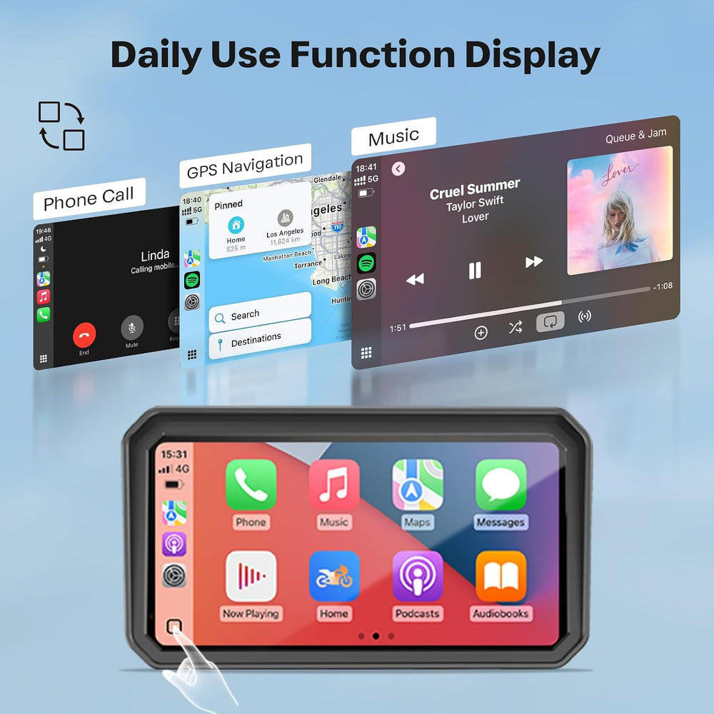 WonVon 6.25 Inch Wireless Motorcycle Carplay GPS Navigation System with Apple...