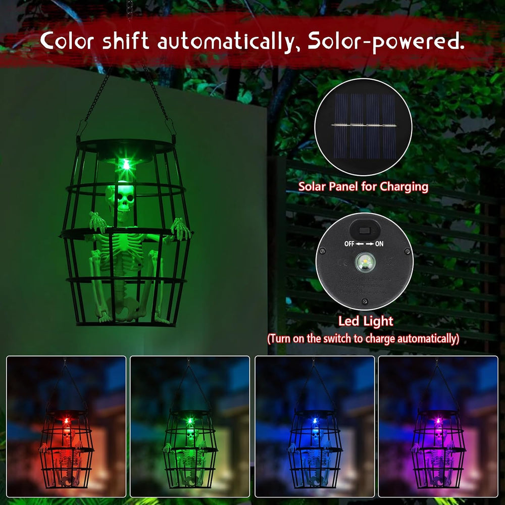 Scary Solar Halloween Decorations Hanging Ghost Skeleton Set of 2