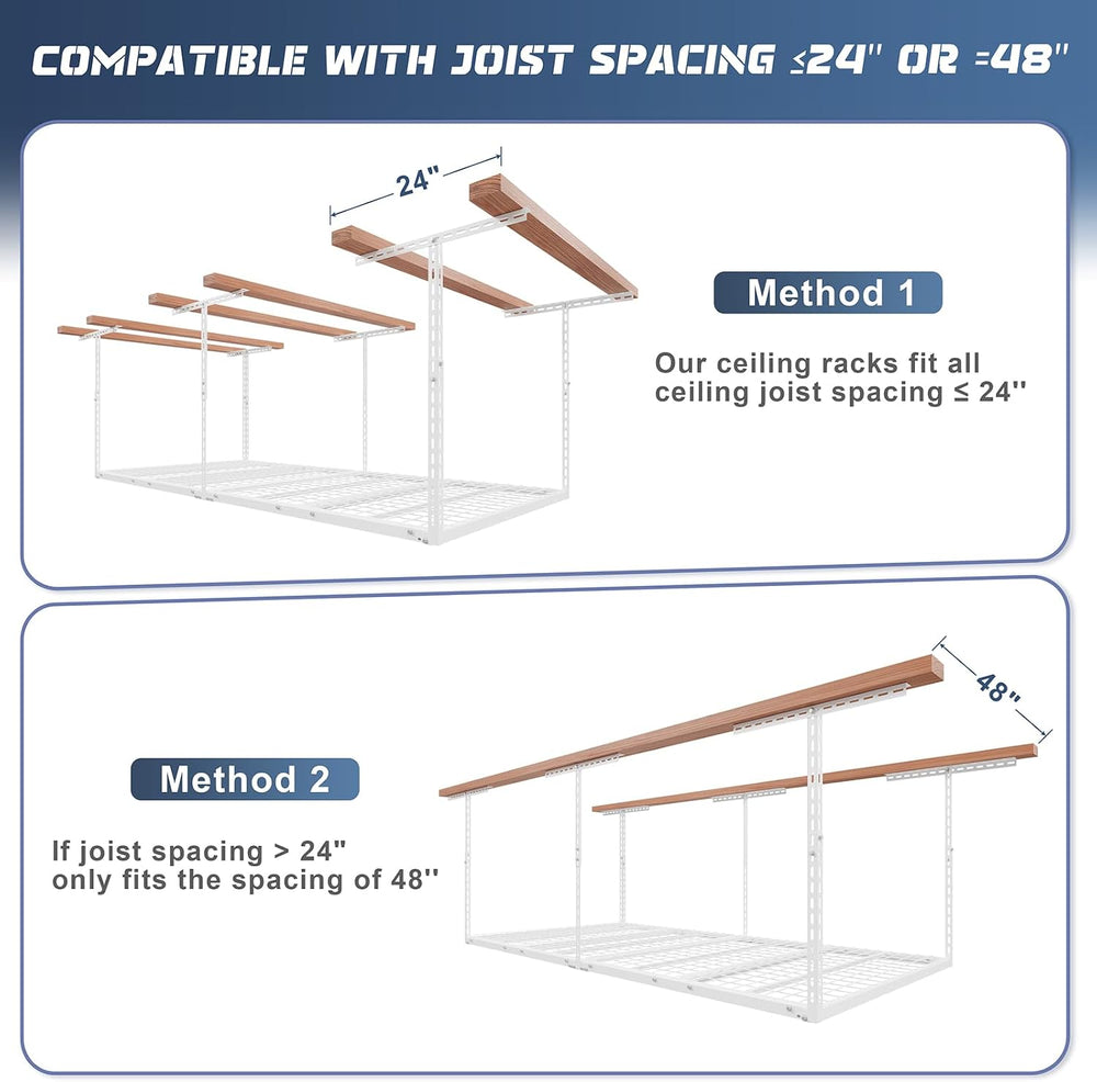 4X8FT Overhead Garage Storage Rack, 26"-40" Height Adjustable Garag...