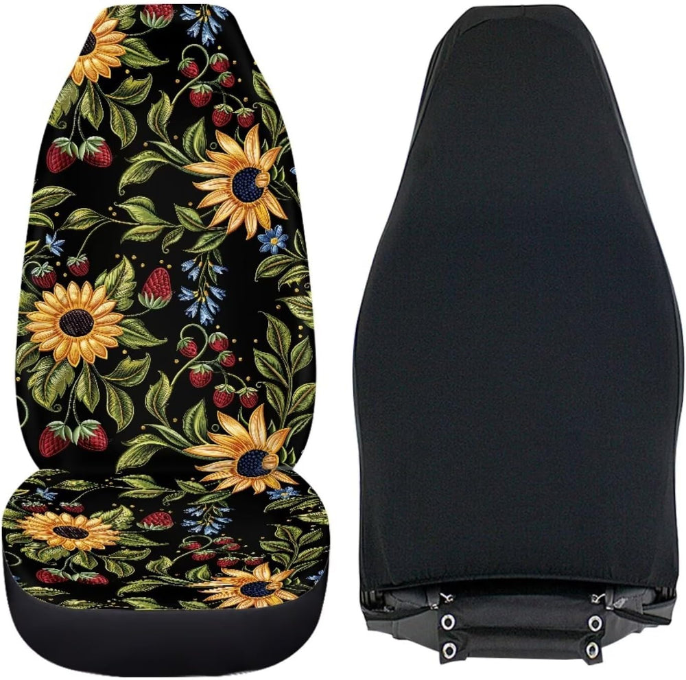 Strawberry & Sunflower Print Car Seat Covers for Men Women, Auto Decorati...