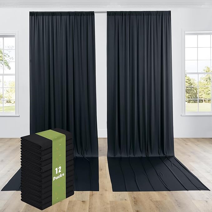 PartyVillage 60ftร15ft Black Backdrop Curtain for Halloween Parties, 12 Panel...