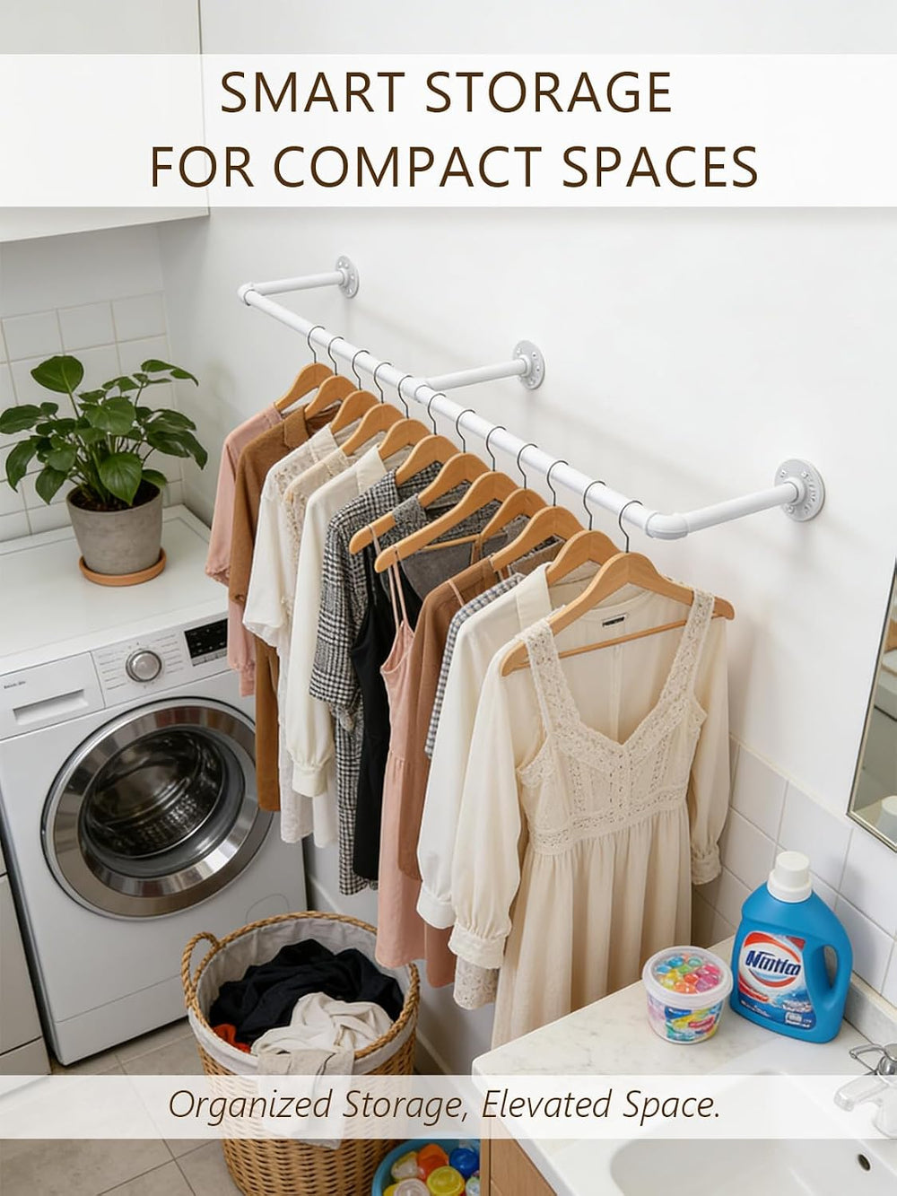 Aduanbang 65.7in Industrial Pipe Wall Mounted Clothes Rack, Heavy Duty Detach...