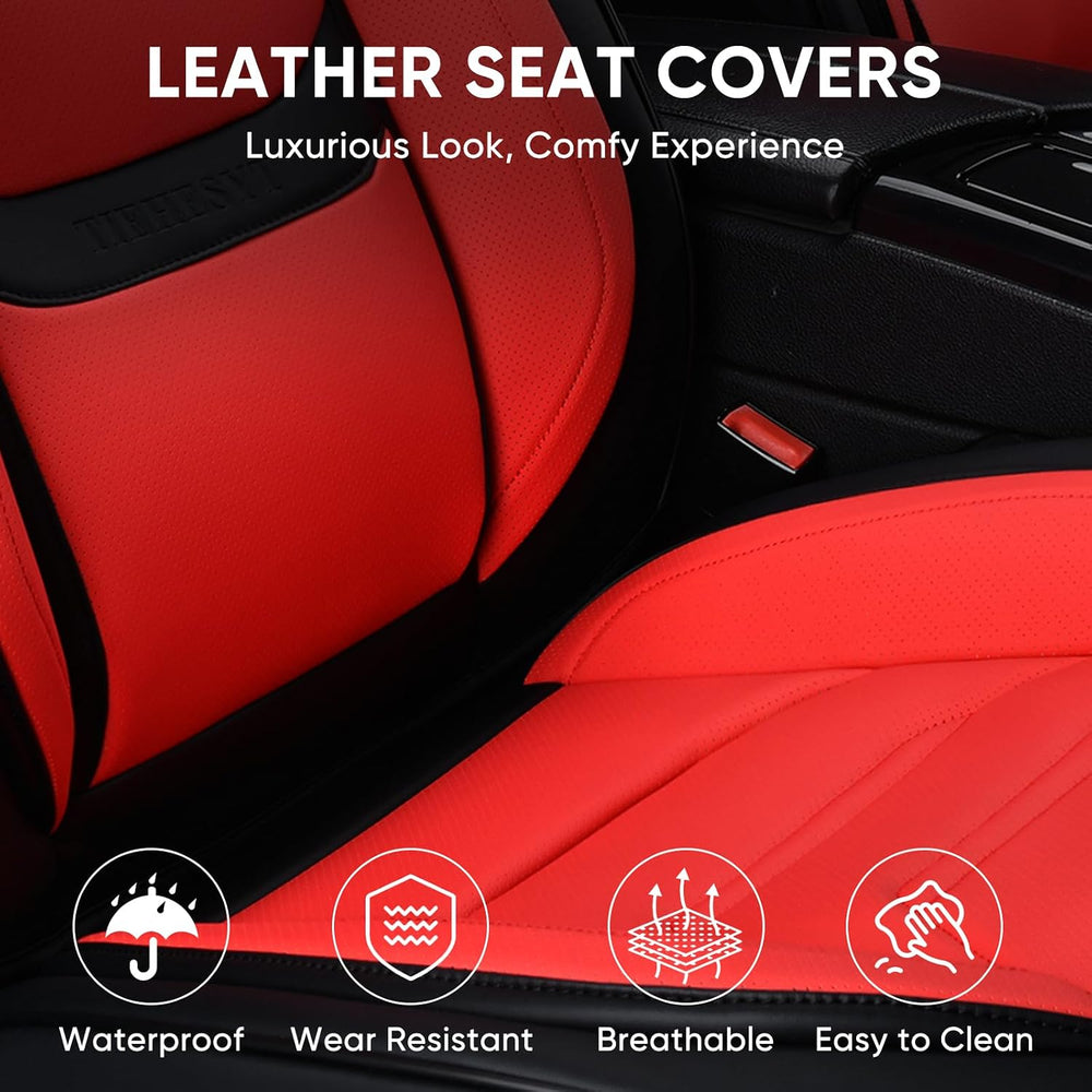 TIEHESYT Car Seat Covers Full Set, Breathable Leather Automotive Front and Re...