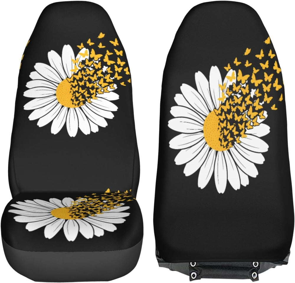 Sunflower Daisy Butterfly 2 Pcs Car Seat Covers Set Vehicle Front Seat Protec...