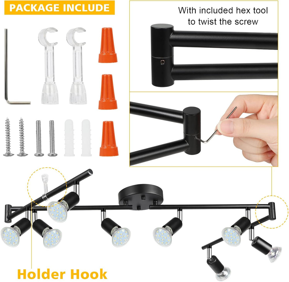 Unicozin LED 8 Light Track Lighting Kit, 54.13'' Black 8 Way Ceiling ...