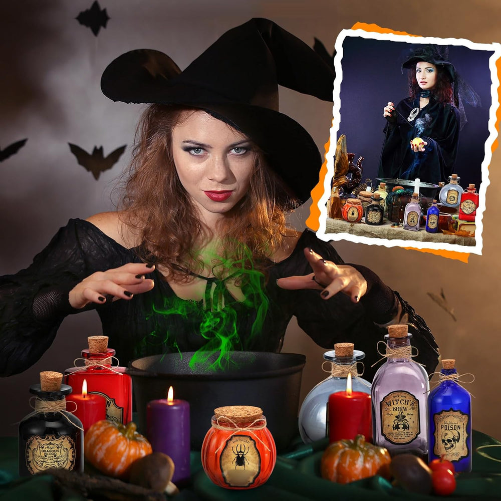 LemonRoad 8 Pcs Potion Bottles Halloween Decoration Glass with Cork, Gothic