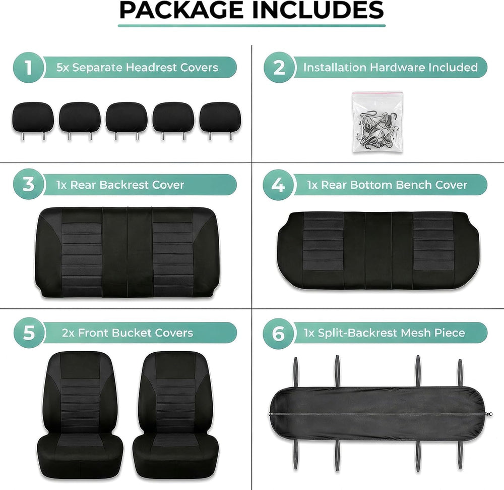 FH Group Automotive Car Seat Covers Full Set Premium 3D Air Mesh Front Seat C...