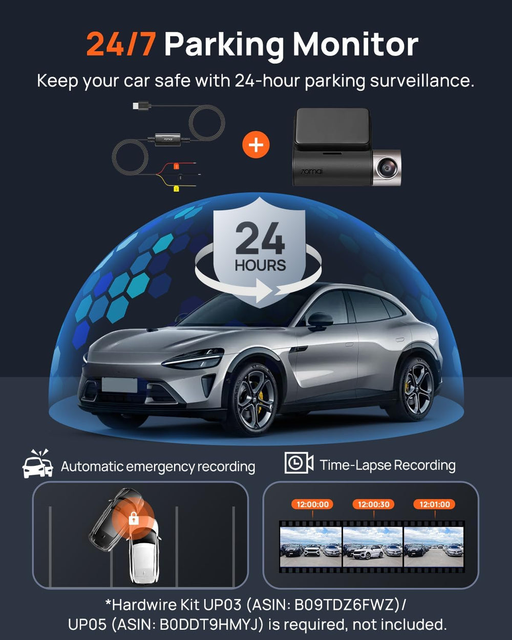 70mai 2.7K Dash Cam Front and Rear, IMX675 and 64GB Card, ,WiFi GPS