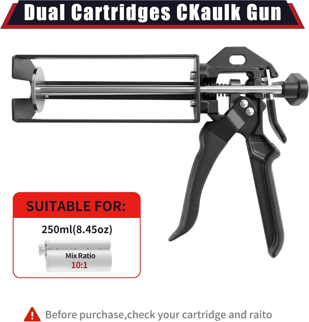 250ml Dual Cartridge Adhesive Dispenser Gun 10:1 Mix Ratio Black