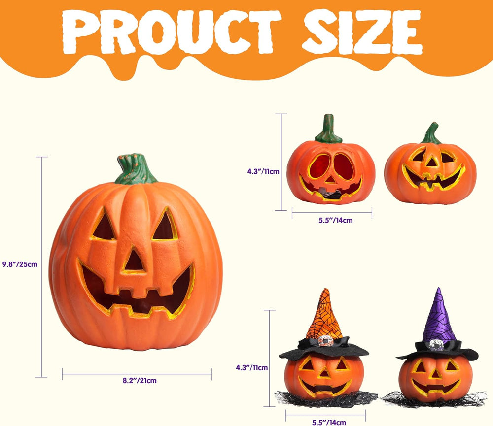 JOYIN 5 Pcs Light Up Halloween Pumpkin Decor Jack O Lantern Decorations Outdo...