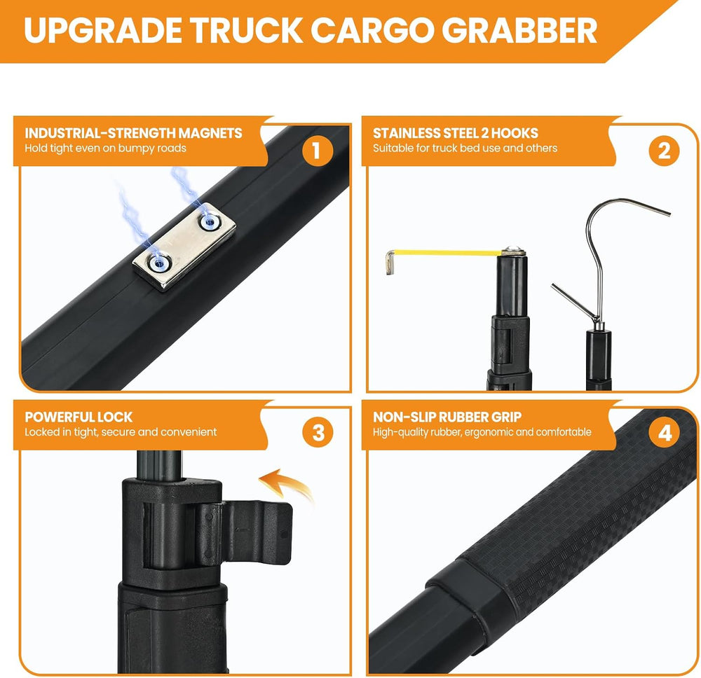 Magnetically Mounted 6.9 Ft Truck Cargo Grabber Reach Retriever Tool