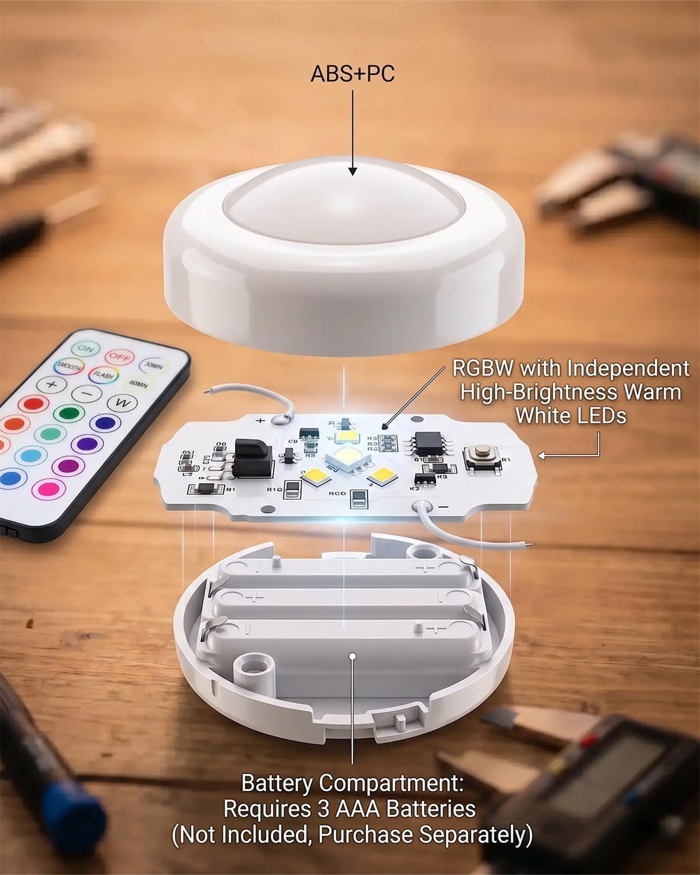 10 Pack Remote Controlled 16-Color RGBW Puck Lights for Bambu Lab KC007