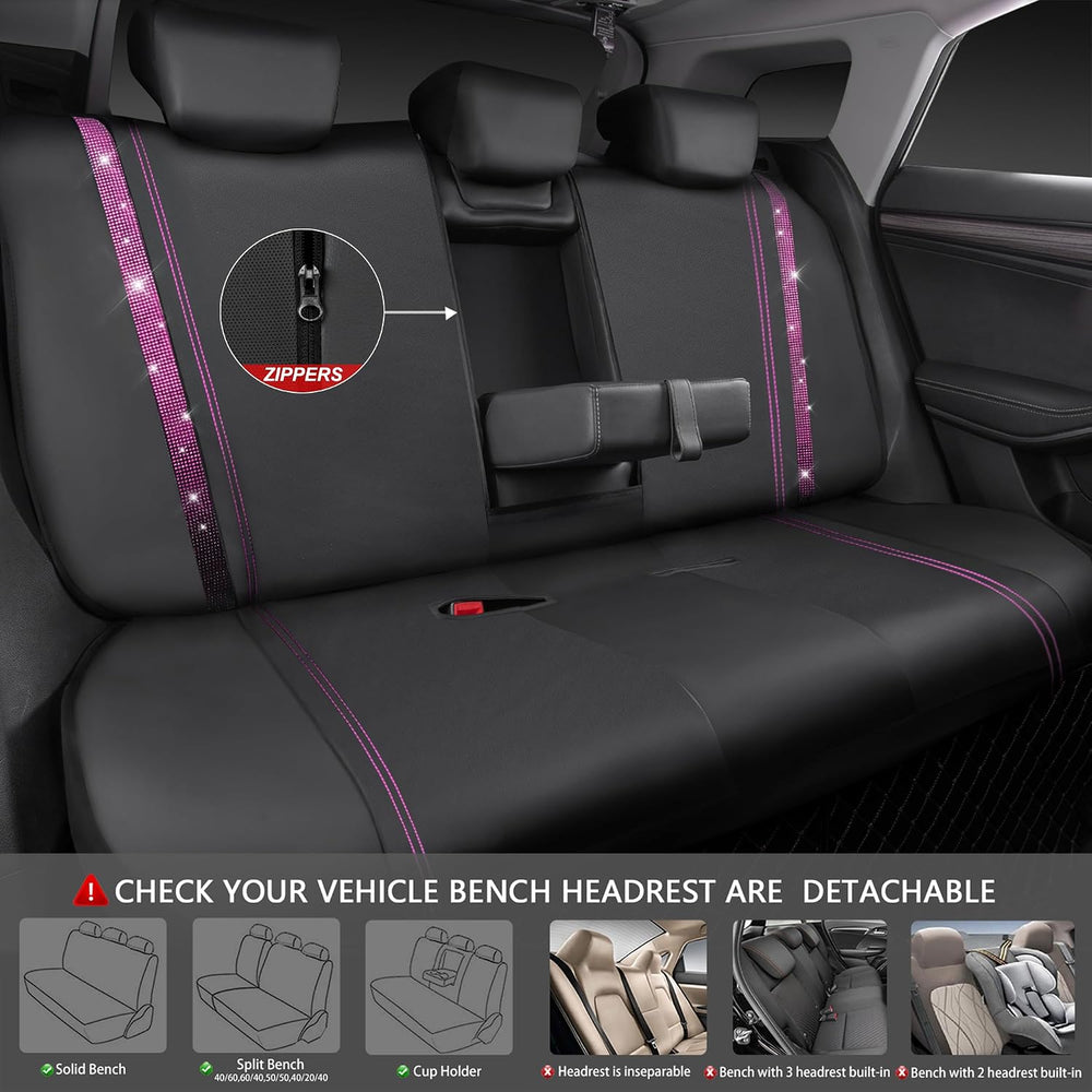 CAR PASS Bling Diamond Car Seat Covers Full Set, Shining Rhinestone Waterproo...