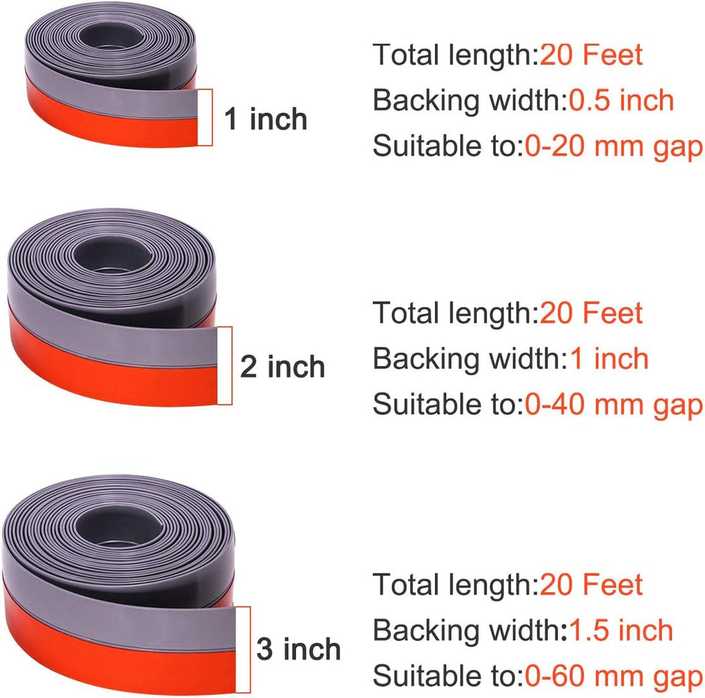 TORRAMI Silicone Weather Stripping, 3 in x 20 ft, Gray Door Seal