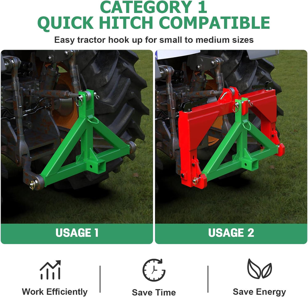 3 Point Trailer Hitch with 2" Receiver Quick Hitch for Category 1 Tractors