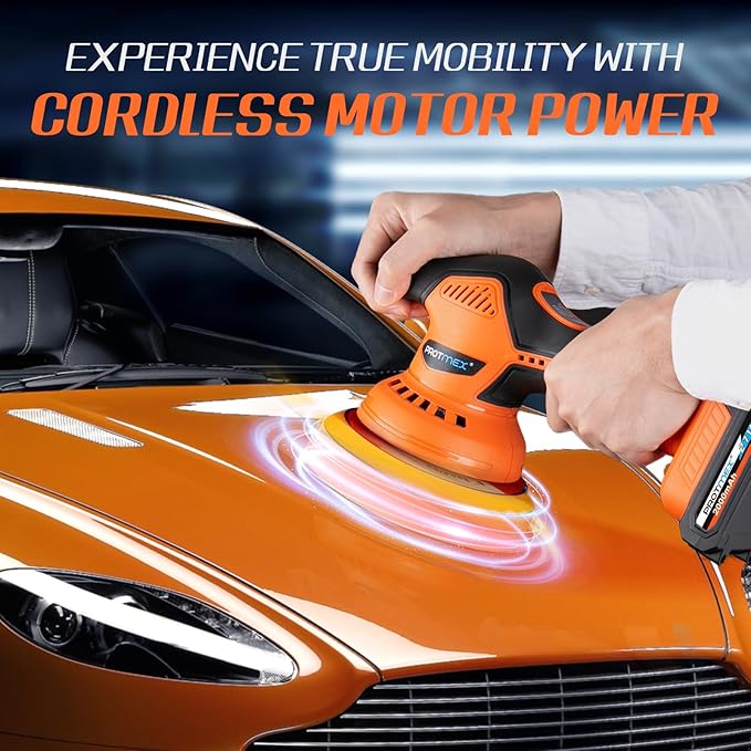 Cordless Car Buffer Polisher w/ 2x2000mAh 21V Batteries, 6 Inch Car buffer