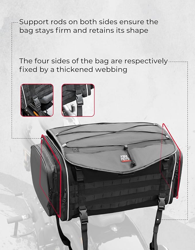 KEMIMOTO Motorcycle Tail Bag, Dual Use Motorcycle Rear Seat Bag