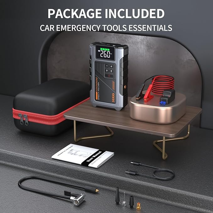 Portable Jump Starter with Air Compressor 4000A Peak with 150PSI Tire Inflator