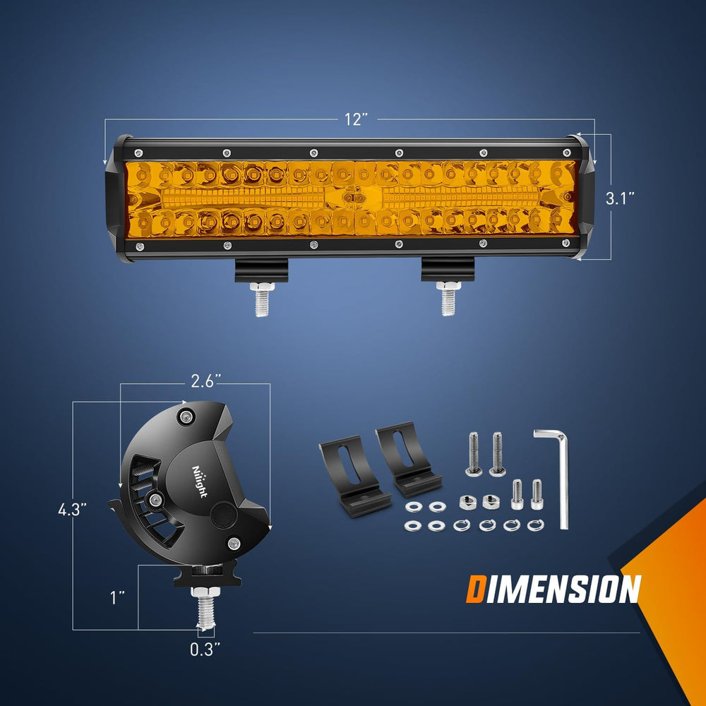 Nilight Led Light Bar 12 Inch Amber 300W Spot Flood Combo Waterproof Triple R...