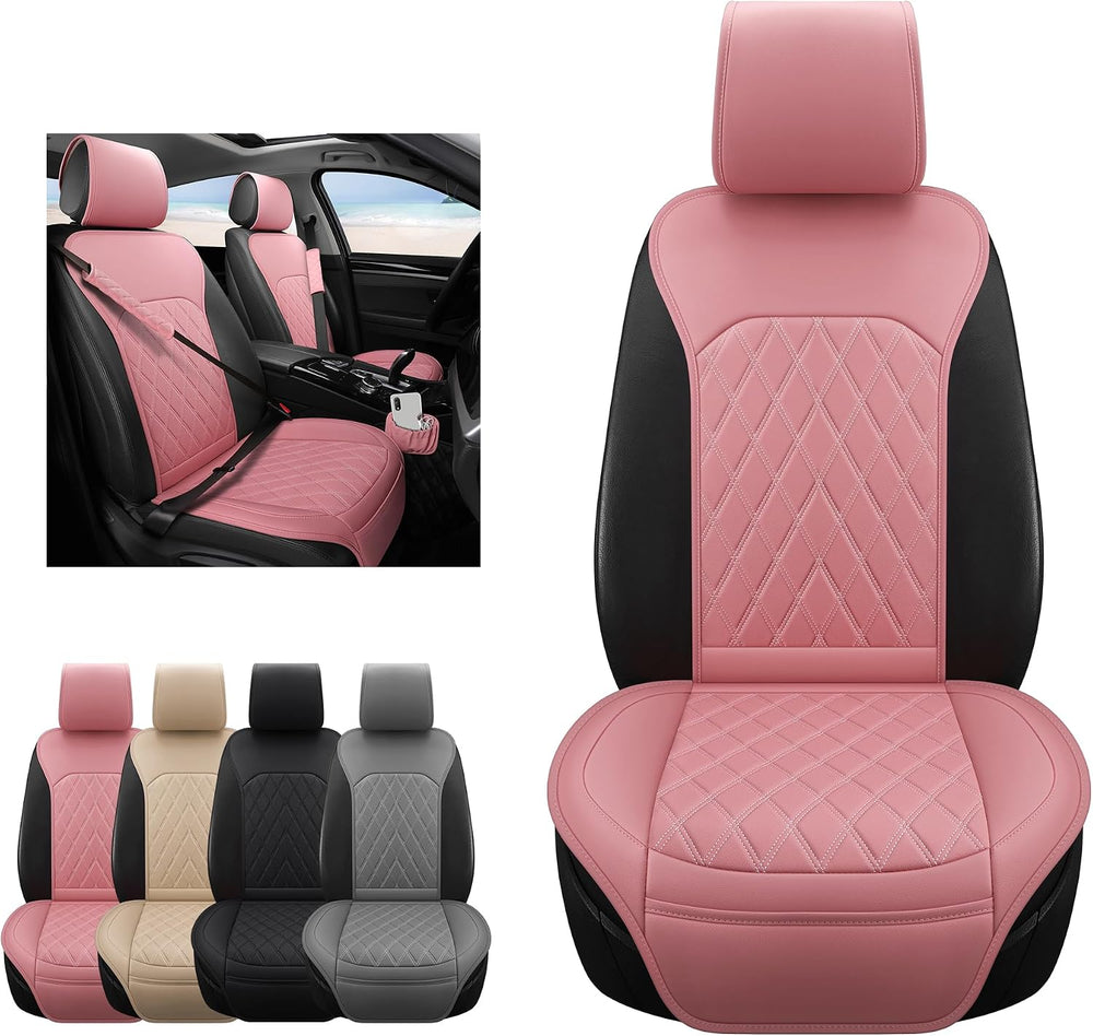Front Car Seat Covers - Leather Seat Covers with Storage Pocket and Two Belt ...