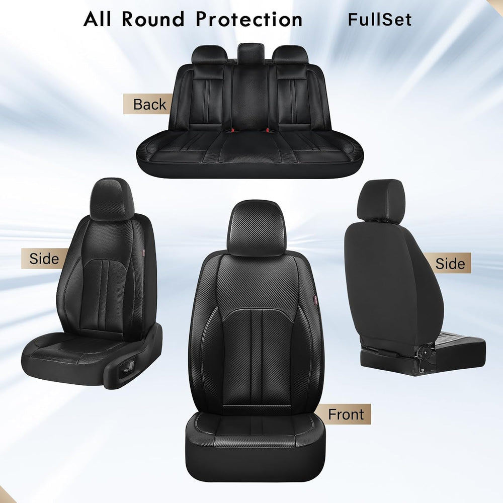 Coverado Leather Car Seat Covers Full Set & Carbon Fiber, Waterproof and ...