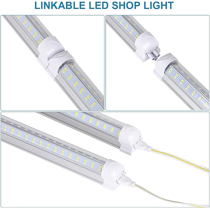 8Ft LED Shop Light Fixture, 120W Integrated LED Tube Light, 6000-6500K (10Pcs)