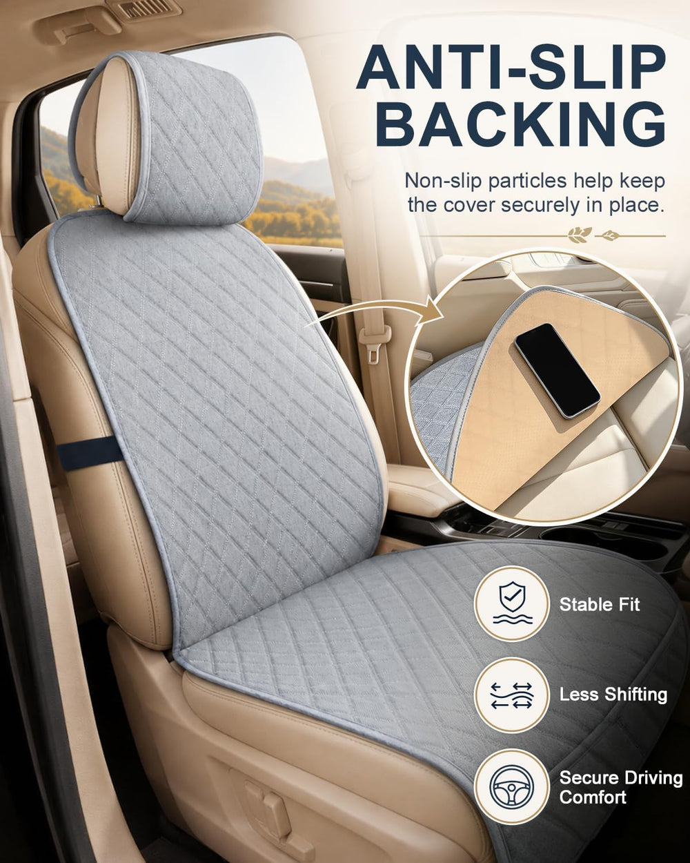 Linen Car Front Seat Covers, Breathable Linen Car Seat Protector