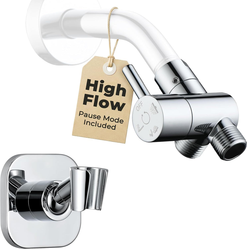 G-Promise All Metal High Flow Shower Diverter with Adhesive Holder(Chrome)