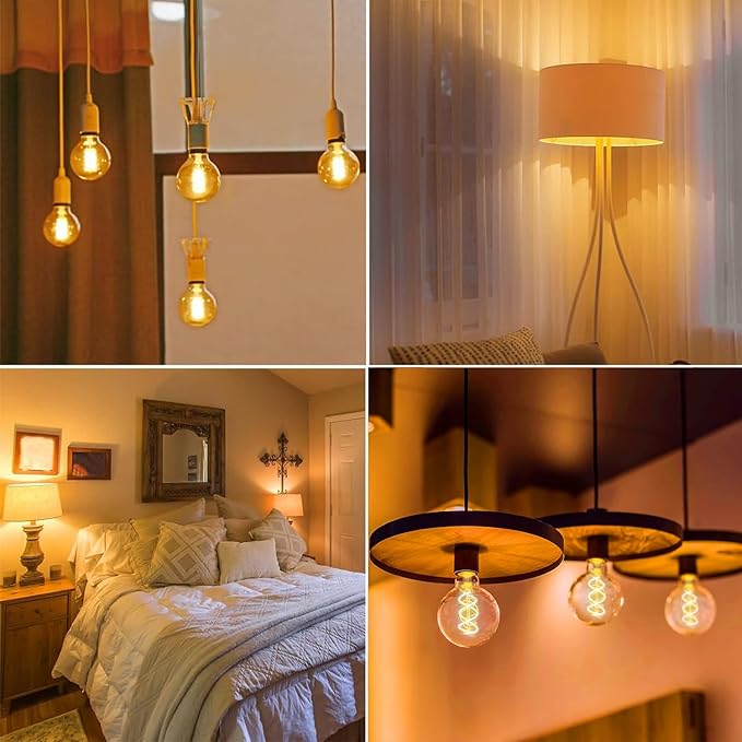Leools Vintage LED Spiral Filament Bulb G25/G80 Dimmable Flick-Free 6W CRI95 ...