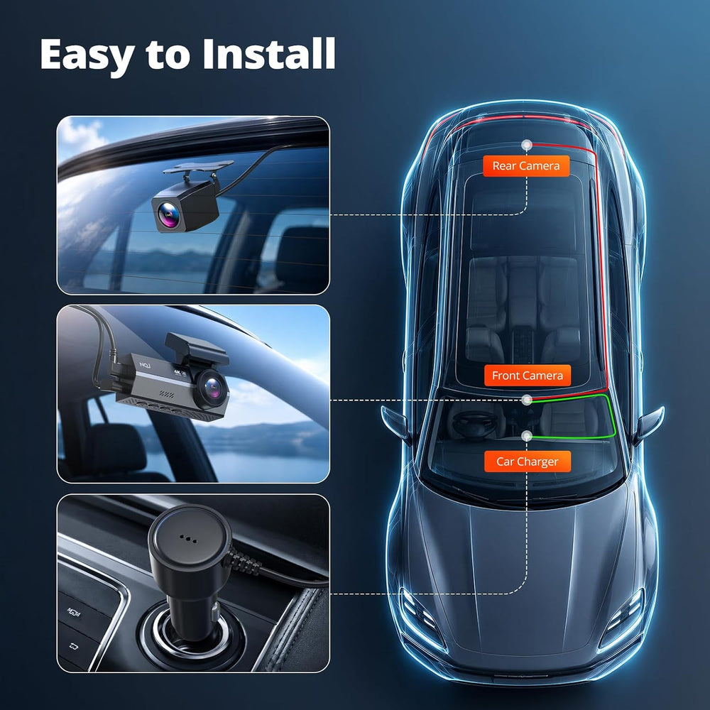 Dash Cams Front and Rear, NQJ 4K+2K Dual Dash Camera for Cars w 64GB Card