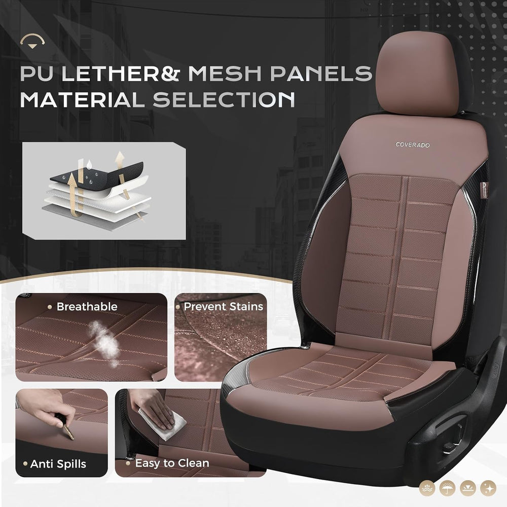 Coverado Full Set Leather Car Seat Covers, Crafted with Full Leather Construc...