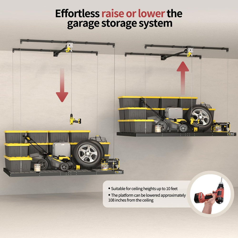 Garage Ceiling Storage Racks โ 4x8 FT Overhead Garage Storage Rack with Safet...