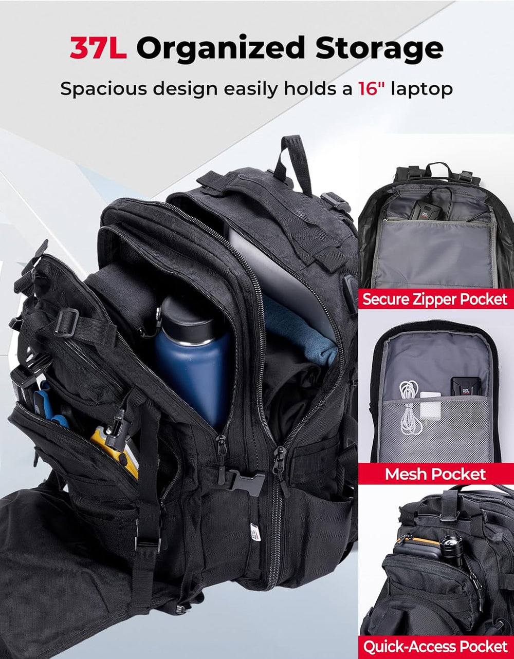 KEMIMOTO Motorcycle Helmet Backpack, 37L Large Capacity Helmet Bag with USB C...